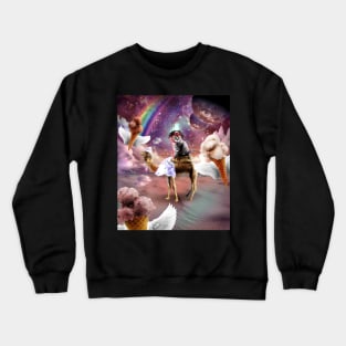 Cat Riding Camel With Flying Space Ice Cream Crewneck Sweatshirt